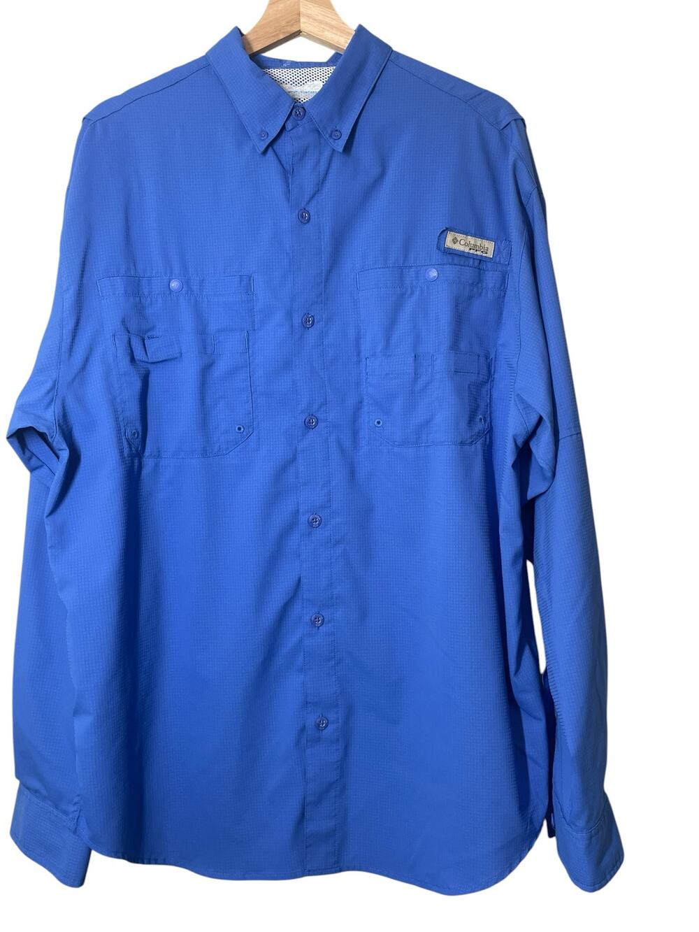 Columbia PFG Button Down Shirt Blue Long Sleeve Size Large Stretchy Fishing